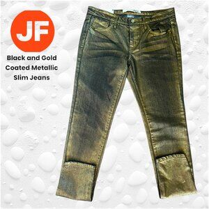 STUNNING JOE FRESH Black/Gold Coated Metallic Slim Jeans - Size 30"